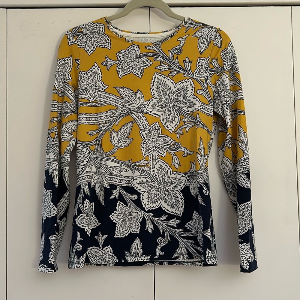 Stretchy Talbots yellow & navy top. Size small
